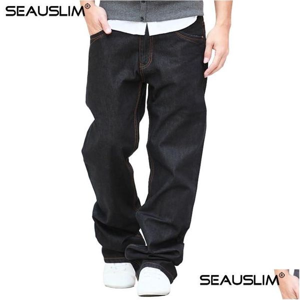 Jeans pour hommes Seauslim Black Baggy Hommes Mode Jean Droit Pantalon Grande Taille 48 42 33 34 36 38 Casual Style Lâche Q-Gzzl-02 Drop Delivery Dhfun