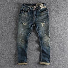 Jeans pour hommes Selvedge Denim pour hommes Vêtements Trous Patchés Rétro Lavé Pantalon Cargo En Détresse Roll Up Pantalon Casual Wear Surdimensionné