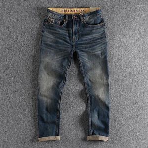 Heren jeans selvedge denim voor mannen kleding retro gewassen vrachtbroek noodlijdende zwaargewicht broeken casual slijtage hoogwaardige oversized
