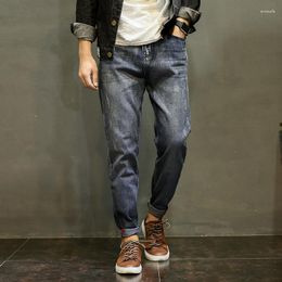 Jeans pour hommes Selvedge rétro pour hommes vêtements lavés pantalons en denim rayé cargo en détresse simple tenue décontractée pantalon surdimensionné retrousser