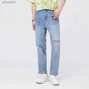 Jeans masculin semi les jeans pour hommes effilés ultra-minces 2024 Été Nouveau style coréen Trend Mens Split Pants Trendl2403