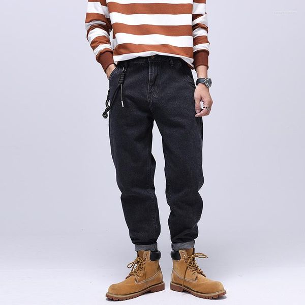 Jeans para hombre Sensir Dark European And American High Street Fashion Brand Pantalones rectos sueltos negros Denim elástico