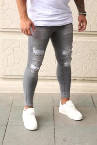 Jeans voor heren, sexappeal, mager, gewatteerd, geborduurd, gescheurd, stretch-denimbroek, MAN-joggingbroek met elastische taille en patchwork