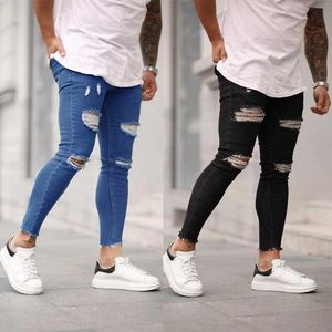 Heren jeans sexy gescheurde mannen slanke lange potloodbroek lentegat mode dunne magere mannelijke hiphop broek kleding kleding