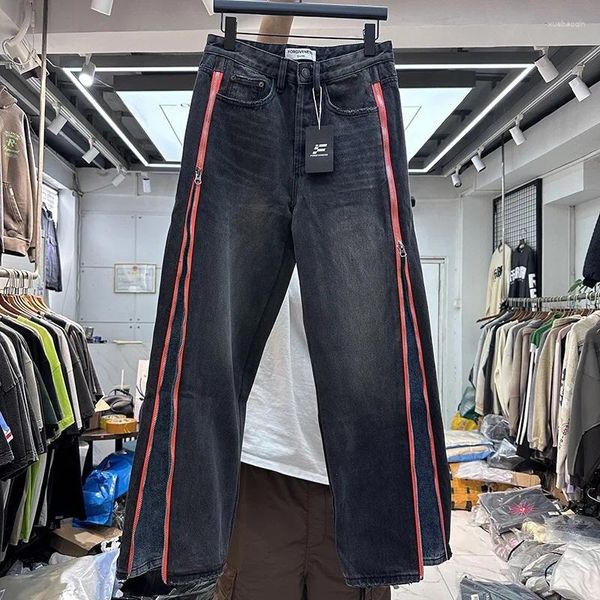 Diseño de cremallera lateral de jeans para hombre cosidos con lavado para sueltos