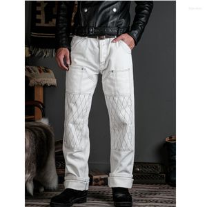 Jeans Homme Simons 15OZ Vintage Moto Anti-chute Lingge Renforcement Pantalon Droit Blanc