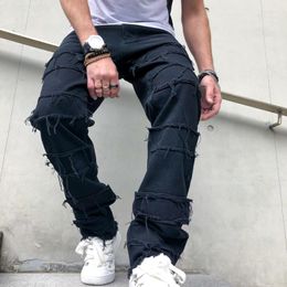 Jeans pour hommes Mode simple Hip-hop Ripped Straight Loose High Street Pantalon à jambes larges