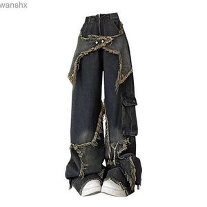 Jeans para hombres SIRI American Retro Washed Wide-Leg Star Patch Jeans Mujeres High Street Y2K Niche Diseño Recto Suelto Slim Joker Mop Pantalones