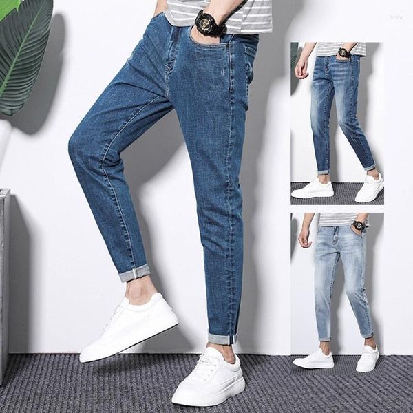 Jeans para hombres Tamaño 27-36 Hombres Primavera Verano Otoño Moda Casual Clásico Tobillo Longitud Slim Fit Flaco Estiramiento Largo Denim Pantalones Azul