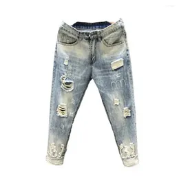 Jeans para hombres Flacos Agujeros casuales Pantalones de mezclilla Streetwear Slim Destruido Jean con ropa de verano