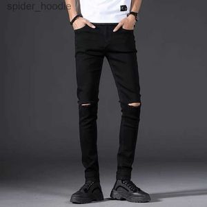 Heren Jeans Skinny Jeans Heren 2023 Nieuwe Mannelijke Zwarte Knie Gescheurde Gat Kleine Voeten Broek Elasticiteit Afslanken Hiphop Denim Broek L230921