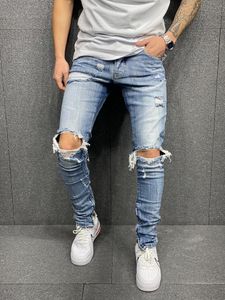 Jeans pour hommes Skinny Hommes Mode Facile Association Elastic Slim Fit Rippé Trend Cool Streetwear Pantalon Daily Casual Crayon