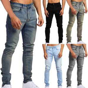 Jeans voor heren, skinny stretch, gescheurde, taps toelopende pijpen, lichtblauwe jeans voor heren