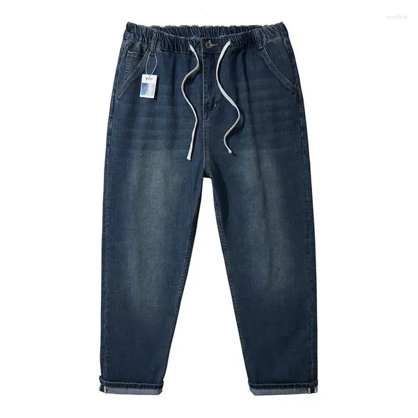 Jeans pour hommes, petit pantalon droit, taille élastique, bleu Harlan, extensible, à la mode, 38-48