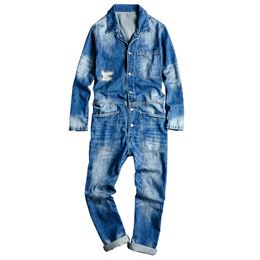 Heren Jeans Sokotoo heren lange mouwen patchwork ripped denim jean jumpsuits Losse hiphop overall Jeugd overalls T221102