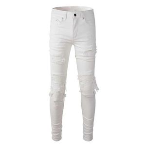 Jeans masculin sokotoo homme blanc rayé à rayures jeans jeans ultra-minces jeans plissés j240328