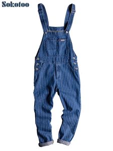 Jeans pour hommes Sokotoo Stripe Imprimé Bleu Denim Salopette Bretelles Combinaisons Combinaisons Jeunes 231201