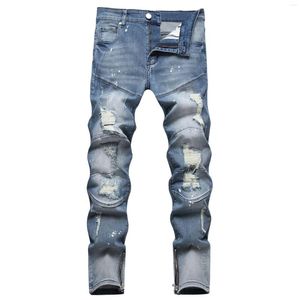 Herenjeans Effen Kleur Hoge Elasticiteit Katoen Gepersonaliseerde Rechte Beenbroek Mode Denim Geperforeerd 42 Maat