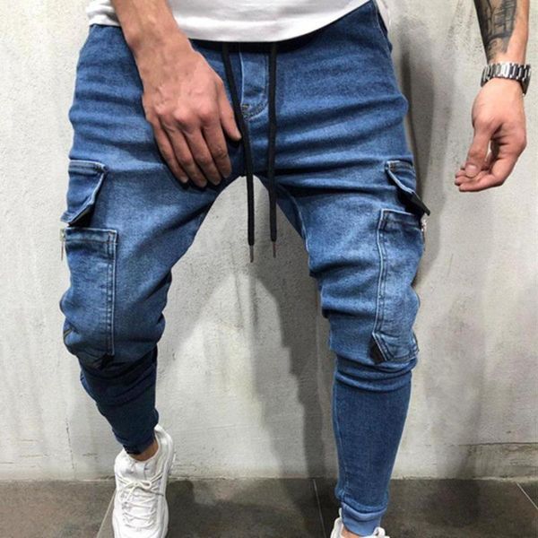 Jeans pour hommes couleur unie doux pour la peau multi-poches tous les pantalons assortis pour les écoliers