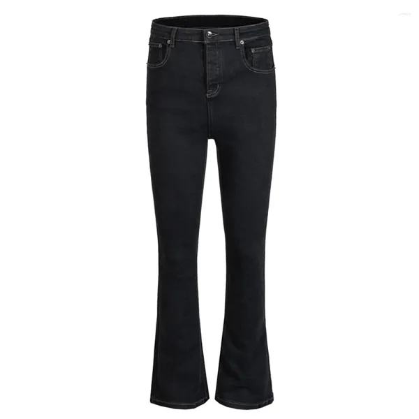 Jeans pour hommes couleur unie spandex matériel évasé maigre hommes pantalons en denim noir pantalons