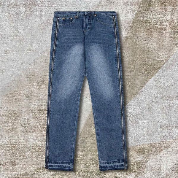Jeans pour hommes couleur unie fermeture éclair décoration Hip Hop pantalon Streetwear hommes 2023 printemps haute rue moto 3 couleurs