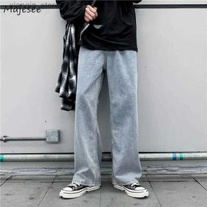 Jeans masculin Solid Mopping Baggy Jeans hommes plus taille 3xl Chic All-Match Automne Ligne Pantalon de jambe coréenne Streetwear Retro L49