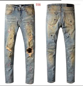 Jeans para hombres Oferta especial High Street Blue Ripped Men's Patch Slim Fit Stretch Pantalones de mezclilla negros Pantalones casuales Precio al por mayor 688