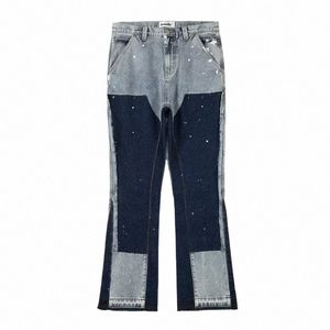 jeans pour hommes épissés d'encre, quelques jeans épissés avec des marques de fi américaines bombardant des bas de cloche Y2K de rue 99Wd#