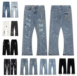 Jeans pour hommes Spliced Wash Speckled Ink Pantalon Designer Micro Pantalon évasé Pantalon décontracté pour hommes Broken Hole Design usé High Street Pantalon droit G