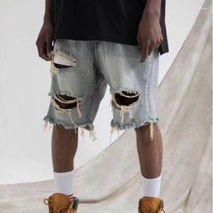 Jeans pour hommes Spray Paint Washed Blue Denim Shorts Hip Hop Skateboarder Ripped Summer Streetwear