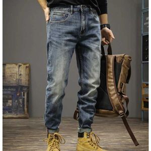 Jeans masculin printemps américain lavage de mode vintage jeans hommes mince tube droit coréen tendance élastique printemps et pantalon d'automne Q240525