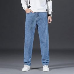Heren Jeans Lente En Herfst 2021 Casual Blauw Mode Regular-fit Stretch Klassieke Lichte Broek Grote Maat 40260R