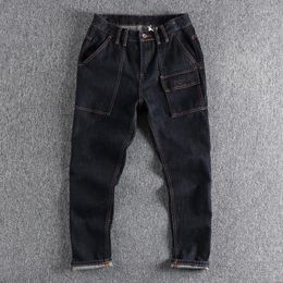 Jeans pour hommes printemps et automne bleu foncé couleur primaire vêtements de travail pour hommes conception de poche tendance pantalon droit ample 88