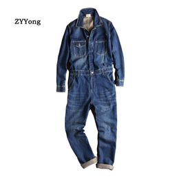 Jeans pour hommes printemps et automne Denim combinaisons à manches longues revers salopette bleu Hip Hop Cargo pantalon mode fret pantalon 230320