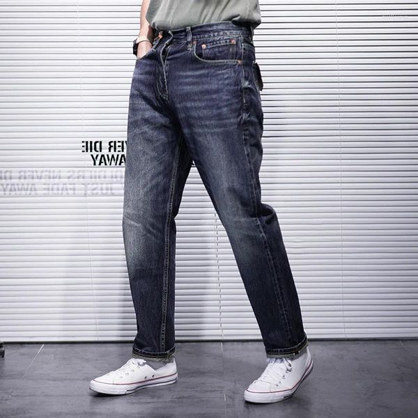 Jeans pour hommes printemps et automne marque de mode jambe droite lâche vintage lavage pantalon décontracté bleu foncé
