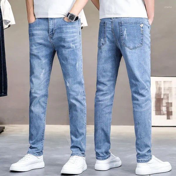 Jeans para hombres Primavera y otoño Lujo Diseñador sólido Casual Suelto Fino Color claro Pierna recta