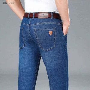 Jeans masculin Spring and Autumn Mens Straight Leg Jeans Classic High Business Business Elastic Denim Pantal