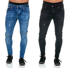 Jeans para hombres Primavera y otoño Plisado Stretch Tight Lápiz Pantalones Pantalones largos Moda Ocio Deportes Ropa de alta calidad 230113