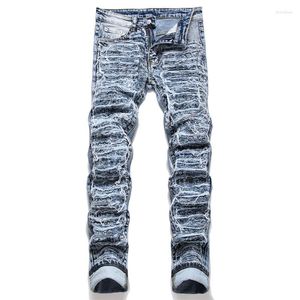 Jeans pour hommes Printemps et automne Street Tide Broken Hole Cut Wear Blanc Petit droit élastique taille moyenne mode