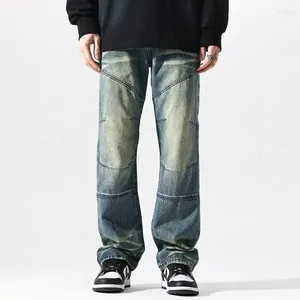 Jeans pour hommes Printemps et automne Vintage Détresse Lavé Mini Flare pour American High Street Pantalon à jambe droite lâche