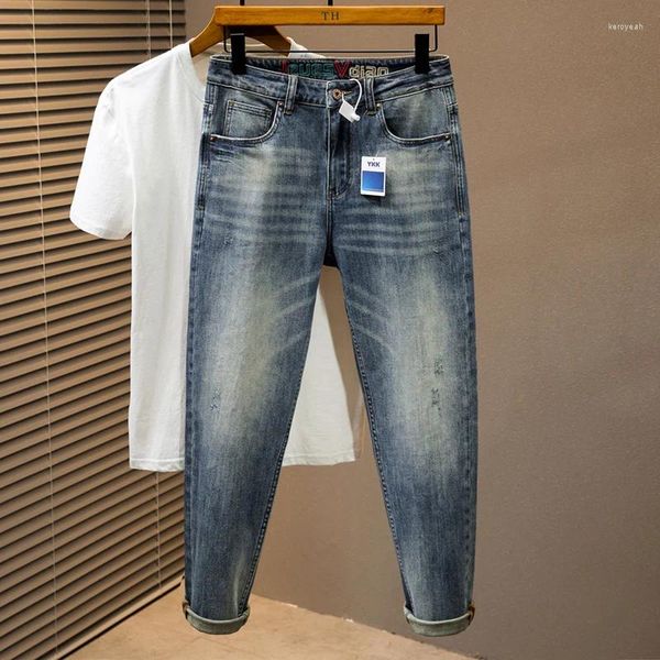 Jeans pour hommes printemps et été surdimensionné mode de rue tout-Match haut de gamme Simple loisirs délavé coupe ajustée grande taille longue