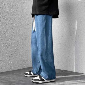 Jeans pour hommes Printemps Automne 2022 Noir Bleu Taille Élastique Denim Jeans Hommes Droit Lâche Large Jambe Streetwear dent Cargo Baggy Pantalon Z0508