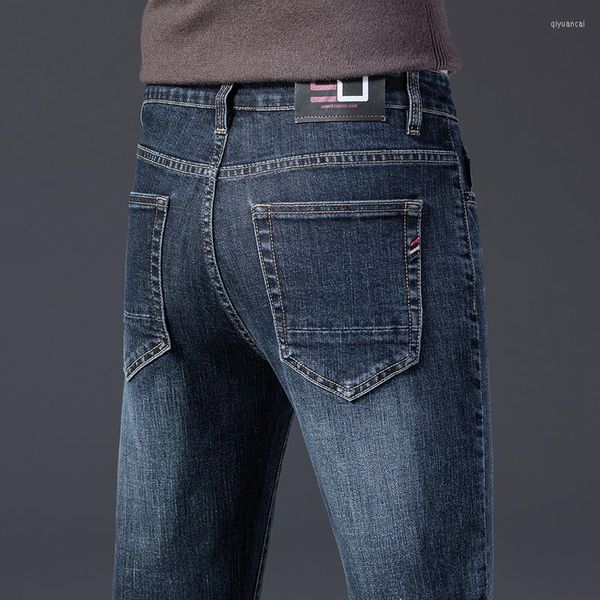 Calças de brim masculinas primavera outono 2023 cinza desgastado estilo clássico negócios moda algodão denim calças estiramento masculino marca