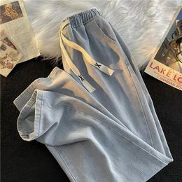 Jeans pour hommes printemps automne Baggy noir mode coréenne taille élastique conception jambe droite unisexe pantalon mâle marque pantalon A04