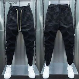 Calças de brim masculinas primavera outono preto listra jogger sweatpants homens ao ar livre casual magro harem calças streetwear alta qualidade designer calças l240119