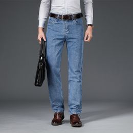 Heren jeans lente herfstbedrijf reguliere fit 100 katoen casual high taille denim broek mannelijke merk broek maat 40 42 220923