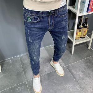 Heren jeans lente herfst herfst hiphop slank stijlvol vriendje stretch luxe vracht gescheurde denim designer merk mannen conic long broeken