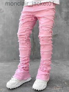 Jeans pour hommes printemps automne pantalon patché individuel coupe longue serré jean empilé pour hommes J231006