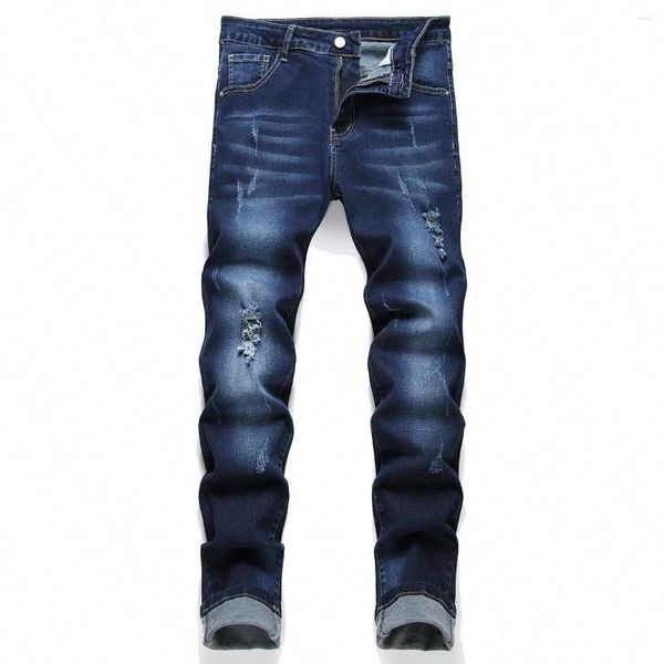 Jeans para hombres primavera otoño de moda coreana estiramiento denim niños novio diseñador ropa pantalones flacos pantalones de rasgaduras azules delgados