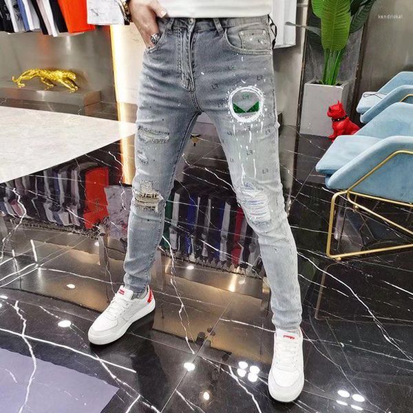 Pantalones vaqueros para hombre Primavera Otoño Coreano Simple Elástico Slim Fit Slim-fit Pantalones Club Moda Versátil